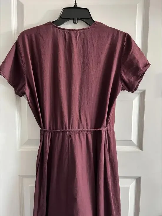 Outerknown Luna Wrap Dress In Plum Women Sz M Organic Cotton Midi Boho - Picture 7 of 9